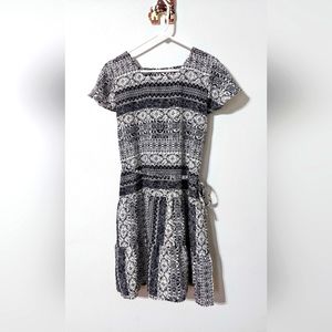 Vintage Black White Shirt Dress With Matching String Tie Belt 60s vtg oversized